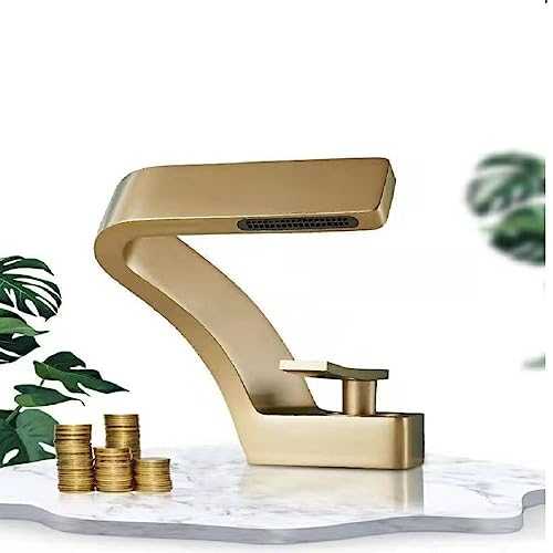 Bathroom Basin Mixer Taps, Waterfall Bathroom Sink Taps, Brass Single Lever Handle Countertop Washbasin Mixer Faucet, Anti-Rust and Anti-Wear Sink Faucets