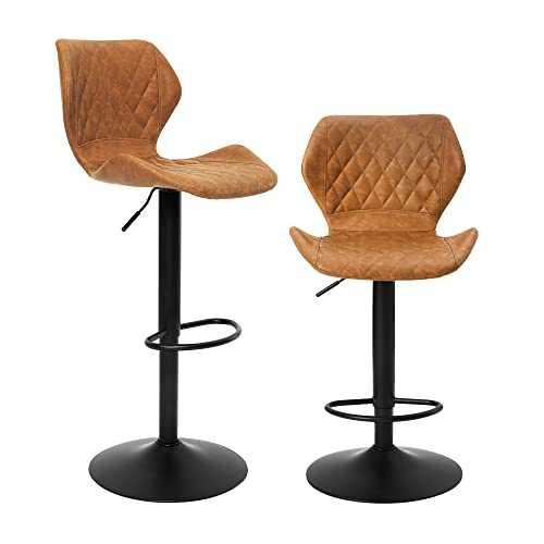 SUPERJARE Set of 2 Adjustable Bar Stools, PU Swivel Barstool Chairs with Back, Pub Kitchen Counter Height, Brown