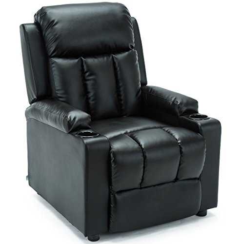 More4Homes STUDIO RECLINER w DRINK HOLDERS ARMCHAIR SOFA BONDED LEATHER CHAIR RECLINING CINEMA (Black)