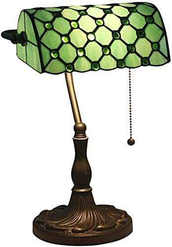 KELITINAus Banker Lamp Style Table Lamp Baroque Art Deco Stained Glass Desk Lamp with Switch to Shoot Retro Shade Glass Desk Bedside,G