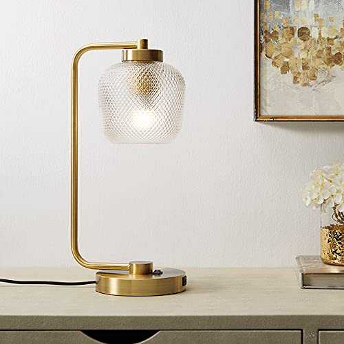 NAMFHZW Modern Metal Table Lamp With Switch E27 Glass Shade E27 Bedside Desk Lamp With USB Port Vanity Nightstand Deco Light Fixture Home Living Room Lighting Luminaire H16.55in