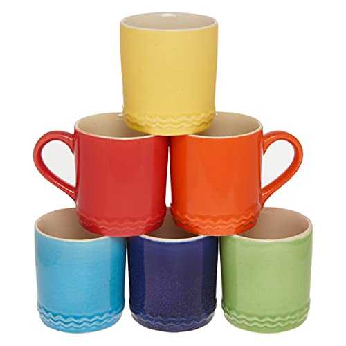Homeway Stoneware Coloured Coffee Mugs 300ml Set of 6 Multi Coloured, Tea Mugs and Hot Chocolate Mugs.