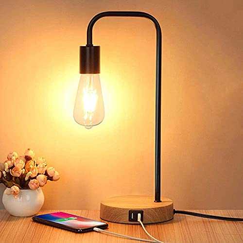 HSLMDSD Table Lamps,Led Table Lamp Touch Control with Dual USB Charging Port, Black Metal Desk Lamp 3-Way Dimmable Bedside Lamp USB Wood Night Lamps for Living Room