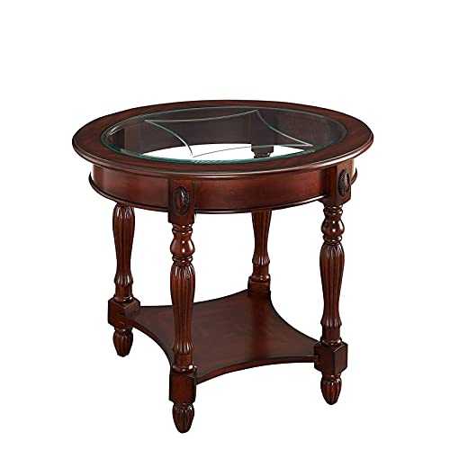 VBARV Solid Wood End Table, Sofa Side Coffee Table with Tempered Glass Top & Bottom Open Shelf, Solid Wood Legs, for Bedroom Living Room Small Space