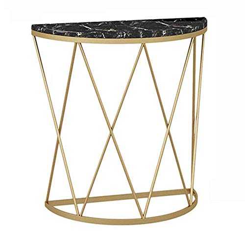 Table Console Table，Simple Marble End View Station Shelf Corridor Aisle Article Metal Console Semicircle Against The Wall White/Black 31 × 11 × 31 Inch For Living Room Bedroom (Color : Black) Home