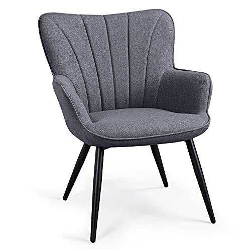 Yaheetech Modern Fabric Accent Chair Scalloped Armchair Sofa Lounge Tub Chair Cushioned Soft Seat with Sturdy Steel Legs for Living Room Bedroom Gray