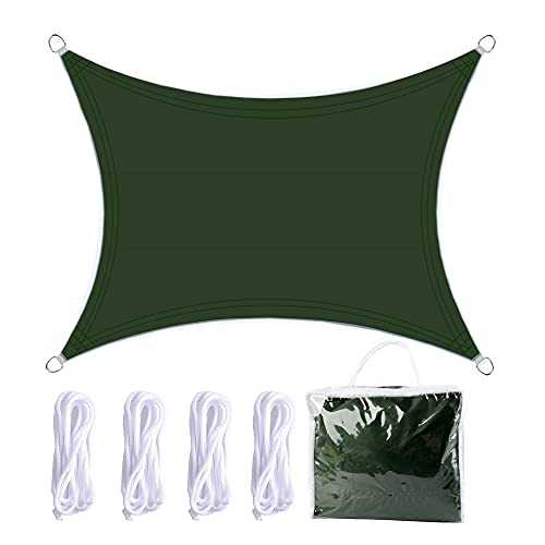 JNCH Garden Sun Shade Sail Canopy Waterproof UV Block With 4 Ropes Thin Version- 3m x 4m (Dark Green)