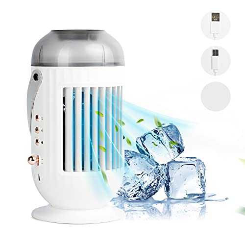 Portable Air Conditioner Cooling Fan, Personal Air Cooler Mini Air Conditioner with 3 Speeds,7 Color LED Light, Camping AC Unit, USB Mobile Air Conditioners for Home Office (white)