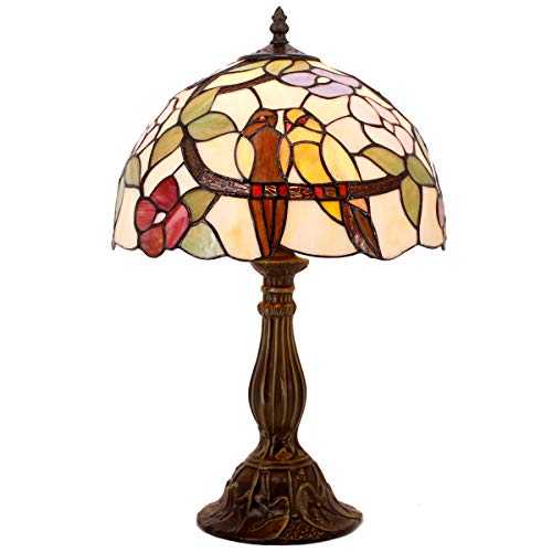 Tiffany Table Lamp Stained Glass Double Tropical Birds Table Lamps Height 18 Wide 12 Inch For Living Room Antique Desk Beside Bedroom With Antique Style Zinc Base Sets S803 WERFACTORY