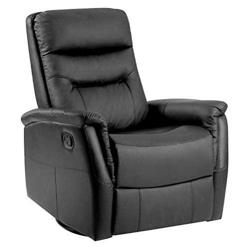 360°Swivel Leather Recliner Armchair Reclining Sofa Padded Ergonomic Comfort Manual Reclining Chair Rocking Chair Lounge Chair for Home Living Room, Easy to Assemble (Black)