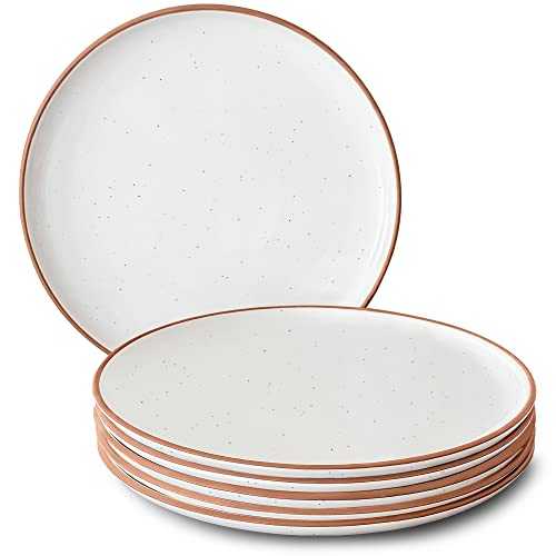 Mora Ceramic Dinner Plates Set of 6, 10 inch Dish Set - Microwave, Oven, and Dishwasher Safe, Scratch Resistant, Modern Rustic Dinnerware- Kitchen Porcelain Serving Dishes - Vanilla White