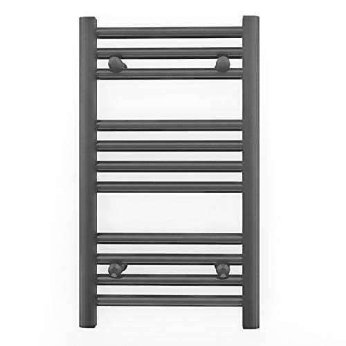 Myhomeware 300mm Wide Anthracite Grey Flat Electric Pre-Filled Heated Towel Rail Radiator For Bathroom Designer UK (300mm x 600mm (h))