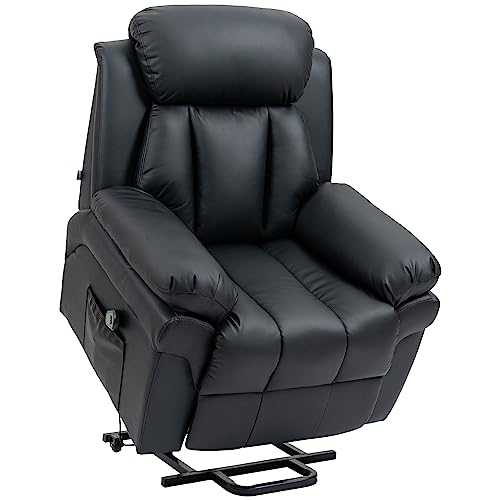 HOMCOM Lift Stand Assistance Chair Recliner Sofa PU Leather Extra Padded Design Electric Power w/Remote Black