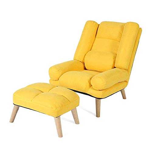Recliner Armchair with Footstool Modern Occasional Chair Sofa Solid Wooden Legs Wingback Occasional Couches for Living Dining Dressing Room Bedroom-Yellow