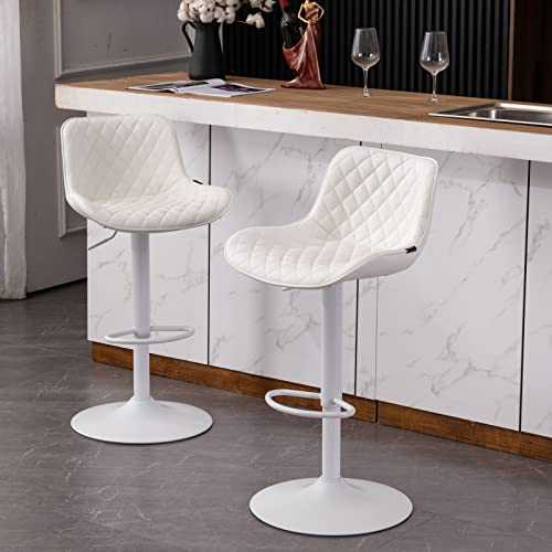 YOUTASTE Bar Stools set of 2 Adjustable Kitchen Stools with Backs Padded Breakfast Barstools Swivel Gas Lift Bar Chairs for Kitchen Island White