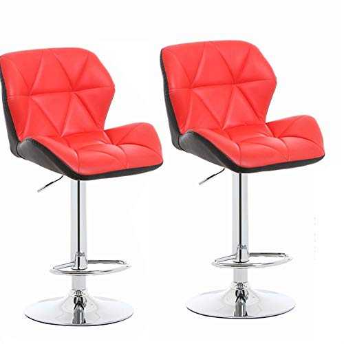 qddan Bar Stools Set of 2 Bar Chairs in Synthetic Leather 360° Swivel Adjustable Height 90-110cm Kitchen Stool with Backrest and Footrest Breakfast Dining Stools (Color : Red)