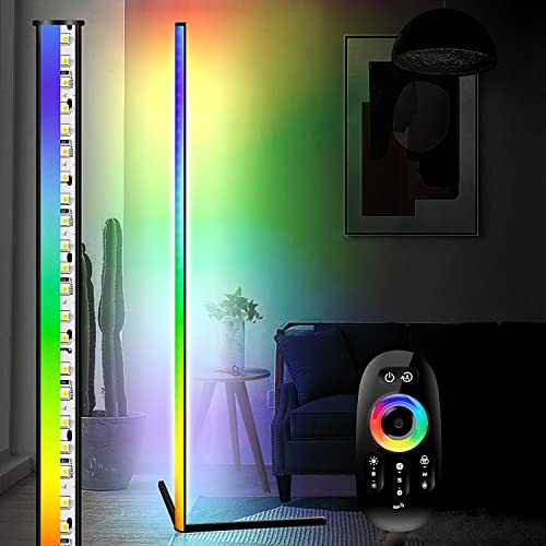 Meifan LED Corner Floor Lamp, Standing Lamps for Living Room with Dimmer Remote Control, for Gaming Room, Children's Room, Bedroom, Black, Modern Simple ,127CM, Right Angle