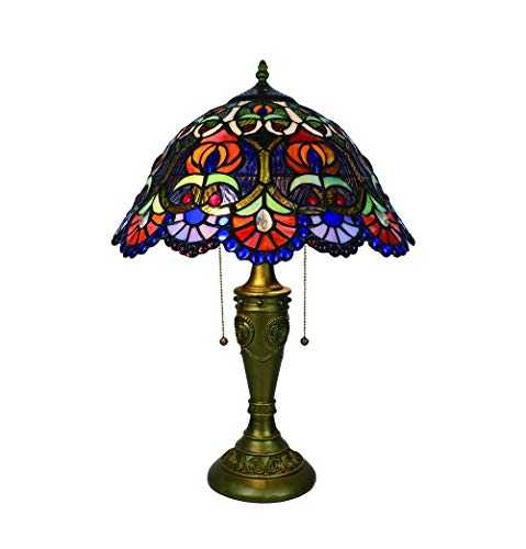 Tokira Large Tiffany Style Table Lamp, 16 Inch Stained Glass Hall Art Deco Lamps for Living Room, Ornate Colour Bead Flower Night Light Bedside Bedroom Includ Bulb