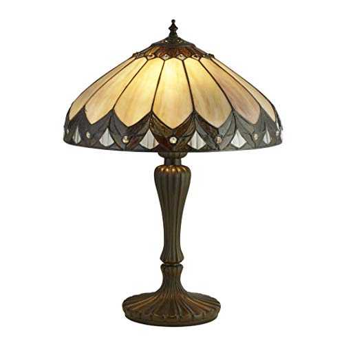 Searchlight 6705-40 Pearl Large Table Lamp in Antique Brass with Tiffany Glass - H: 560mm