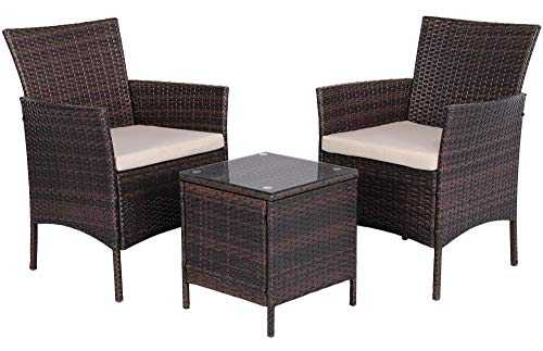 Yaheetech 2 Seater Garden Furniture Sets Corner Patio Sofa Dining Set Rattan Wicker Chairs and Coffee Table with Cushions,Brown