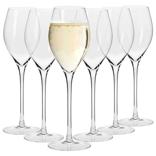 Krosno Large Prosecco Champagne Sparkling Wine Glasses Flutes | Set of 6 | 280 ML | Harmony Collection | Perfect for Home, Restaurants and Parties | Dishwasher Safe