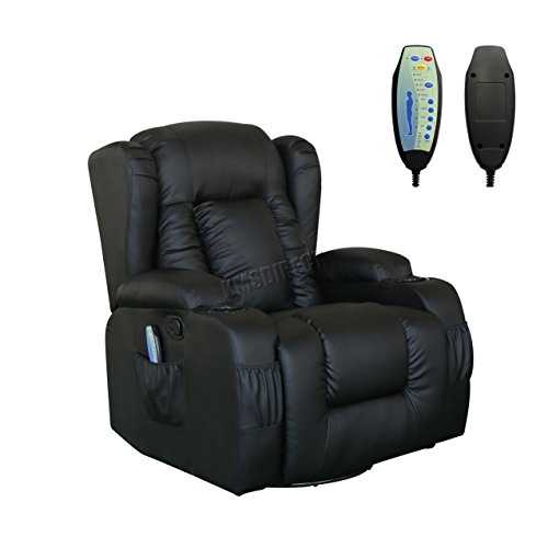 WestWood Bonded Leather Massage Cinema Recliner Sofa Chair Armchair Swivel Rocking With Heating Function Cup Holder MLS-02 Black