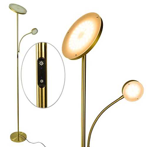 Adjustable Reading Floor lamp LED Torchiere Uplighter Floor Lamp Dimmable Touch Control 176 cm High- Atmospheric Floor Lamps in Golden Metal Floor Light Mother and Child Floor Lamps