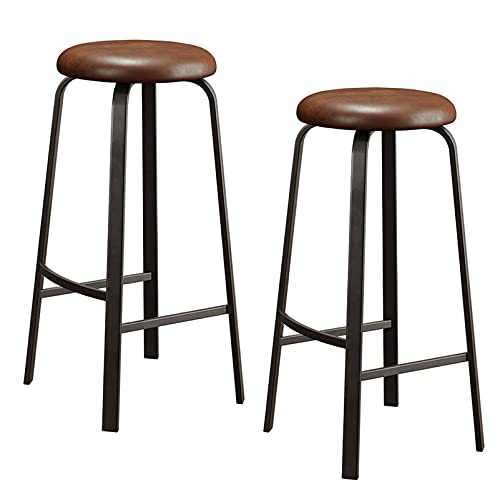 XXFZDCP Counter Bar Chairs Set of 2, Leather Bar Stools Set of 2, Industrial Pub Stool Chairs with Footrest, Armless Height Barstools, Brown