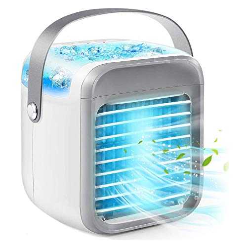 Portable Air Cooler, Personal Mini Air Conditioner, 3 in 1 Mini Evaporative Conditioner with Handle / 7 LED Light/Humidifier/Purifier/ 3 Speeds Desktop Cooling Fan for Home, Office and Bedroom