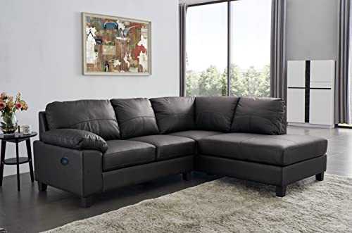 SC Furniture Ltd Black High Grade Genuine Leather Corner Sofa BOSTON (Right Hand Facing)