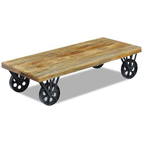 vidaXL Coffee Table Desk Furniture w/Wheels Home Decor Mango Wood 120x60x30 cm