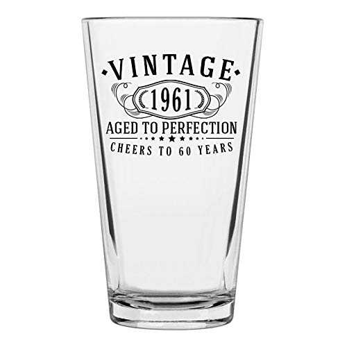 Vintage 1961 Printed 16oz Pint Glass | 60th Birthday Aged to Perfection | 60 years old gifts