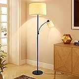 Depuley 2 Head Mother and Child Standing Floor Lamp，3000k Warm White, Black Iron Reading Floor Lamps, Eye-Care Floor Light for Living Rooms, Bedrooms, Office, Modern Pole Light with 2* LED E27 Bulbs