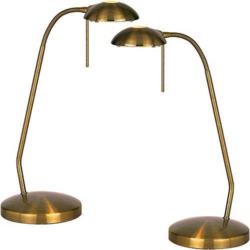 2 Pack | 33W G9 | Touch DIMMER Table Lamp Light | Modern Round Base Antique Brass & Diffused Shade with Adjustable Neck | Bedroom Bedside Sideboard Office Desk Reading Task Lighting | Dimmable LED