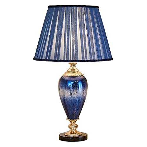 OMING Table Lamps Table Lamp Dark Blue Crystal Glass Cloth Decoration Table Lamp Living Room Coffee Table Bedroom Bedside Lamp Warm Study Dimming Lamp Modern Nightstand Light