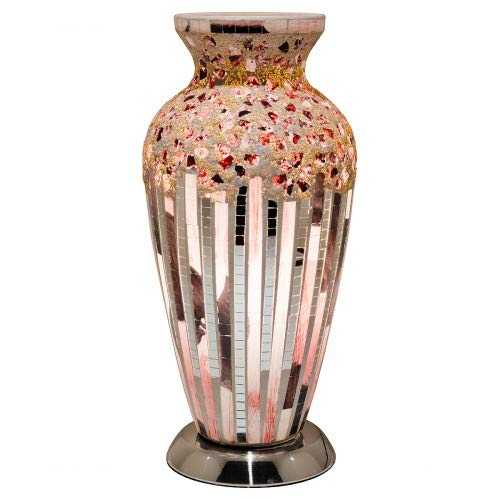 Mosaic Glass Vase Lamp - Silver & Pink Mirrored Panel Art Deco Table/Bedroom Lamp Light