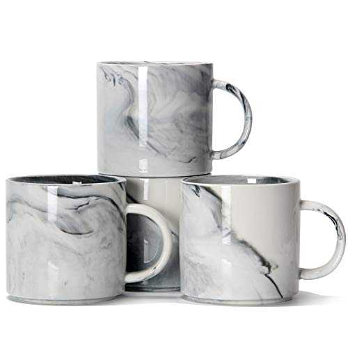 12 oz / 320ml Unique Coffee Mugs, Smilatte M101 Novelty Marble Ceramic Cup for Boy Girl Lover, Set of 4, Gray