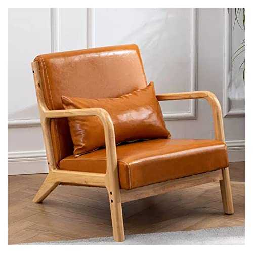 WIGSELBL Tub Chair PU Leather Armchair Modern Accent Chair with Wooden Frame and Soft Thick Padded for Living Room,Upholstered Padded Single Sofa Chair Leisure Lounge Chair (Color : Orange)