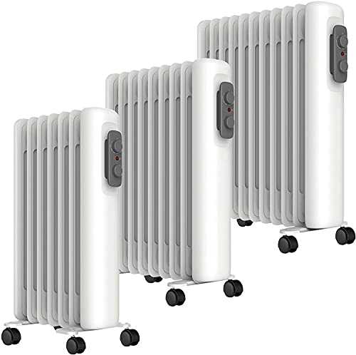 MYLEK Oil Filled Radiator - Electric Heater 1500W - Portable With Adjustable Thermostat & 3 Heat Settings - Tip-Over Protection, Thermal Safety Cut Out - Low Energy Efficient (1.5kW)