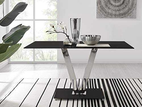 Furniturebox UK New FLORINI 'V' Gloss Chrome Black Metal/Glass Dining Table Only
