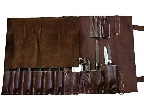 Professional Chef Lightweight Genuine Premium Maroon Leather Chef Knife Bag/Knife Roll 11 Pockets Space *KB001-11P