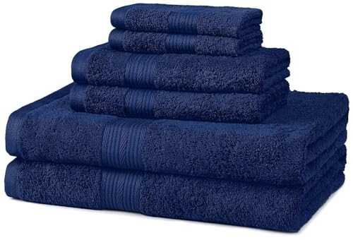 Amazon Basics 6-Piece Fade-Resistant Cotton Bath Towel Set - Navy Blue