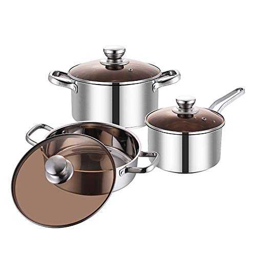 Pot Pan Sets 3-Pieces Saucepans Set,Stainless Steel Cookware Set Of Pots With Toughened Glass Lid,Polished Mirror Finish,Oven Safe,Suitable For All Hob Types,Size 16/20/24cm The Durable Hard