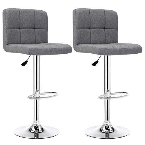 IntimaTe WM Heart Bar Stools Set of 2, Bar Chairs Breakfast Dining Stools for Kitchen Counter Island , Adjustable Swivel Gas Lift, Chrome Footrest, Linen Exterior Fabric (Gray)