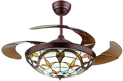 Moerun 42" Tiffany Style Ceiling Fan with Light Classic LED Chandelier Remote Control Retractable Blades 3 Speeds 3 Light Changes Ceiling Lamp Lighting Fixture, Silent Motor Craft-Made Colorful Lamps