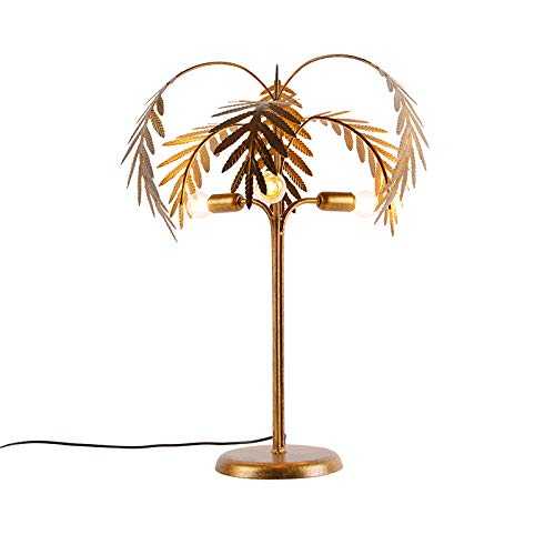 Qazqa - Indoor Art Deco Table Lamp | Table Light Gold 3-Light - Botanica - Country - Suitable for LED E14 | 3 Light - Steel Table lamp - Suitable for Living Room |