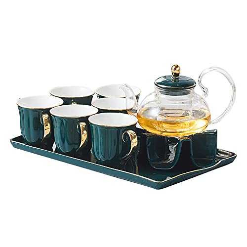 Tea Set Creative European Coffee Cup Set Home Cup Afternoon Tea Teapot Set Heating Glass Teapot Ceramic Tea Sets (Color : Green, Size : 0.7L)