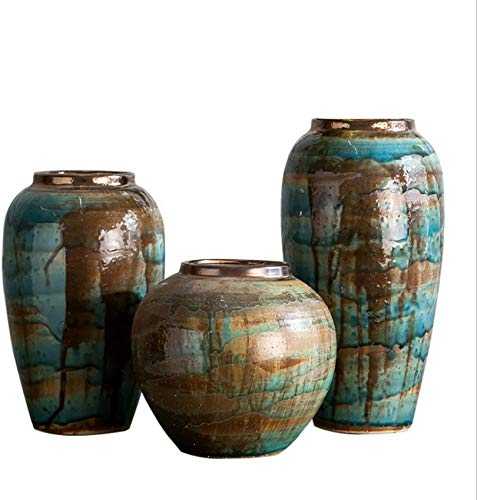 Vintage Ceramic Vase Handmade Crafts High Temperature Firing Anti-corrosion Home Porch Living Room Decoration Decoration Flower Vase Hydroponics Vase 3 Packs