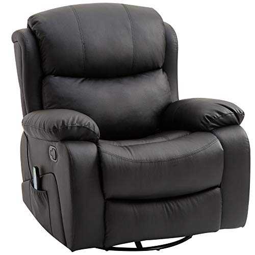 HOMCOM PU Leather Recliner Sofa Massage Chair Swivel Heated Rocking Gaming Swivel Chair Nursing Cinema Seat with Remote Control (Black)