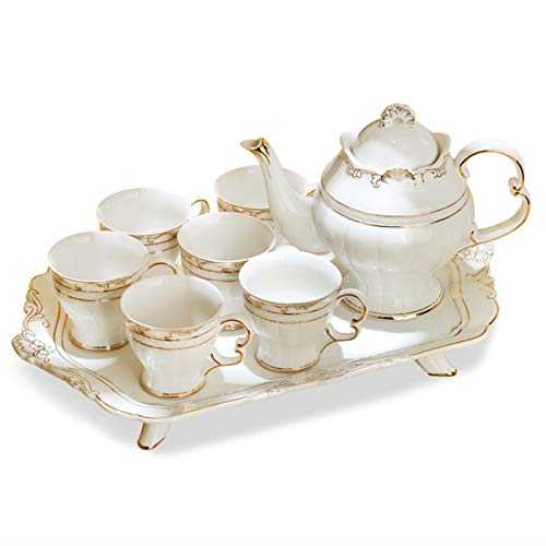ZQJKL Tea Set for Adults Porcelain Coffee Cup Sets for Afternoon Tea White Coffee Mugs Ceramic Teapot, Tea Tray for Home, Office Wedding